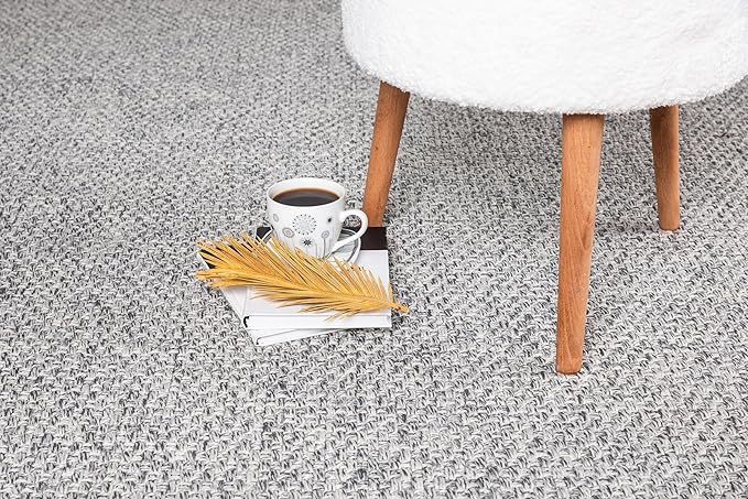 CAMILSON Easy Jute Rug 9x12, Indoor Outdoor Gray Color Farmhouse Area Rugs for Living Room Patio and Kitchen Rug, Solid Boho Woven Design, Easy-Cleaning, Washable Outside Carpet Alfombras (9 x 12)