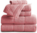Market & Place 100% Cotton Super Soft Luxury Towel Set | Quick-Dry and Highly Absorbent | Waffle Textured | 550 GSM | 2 Bath Towels, 2 Hand Towels, & 2 Washcloths | Harper Collection (Rose)