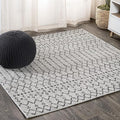 JONATHAN Y SMB108E-6SQ Ourika Moroccan Geometric Textured Weave Indoor/Outdoor Area Rug, Bohemian, Scandinavian for Bedroom, Kitchen, Living Room, Easy-Cleaning, Light Gray/Black, 6' Square
