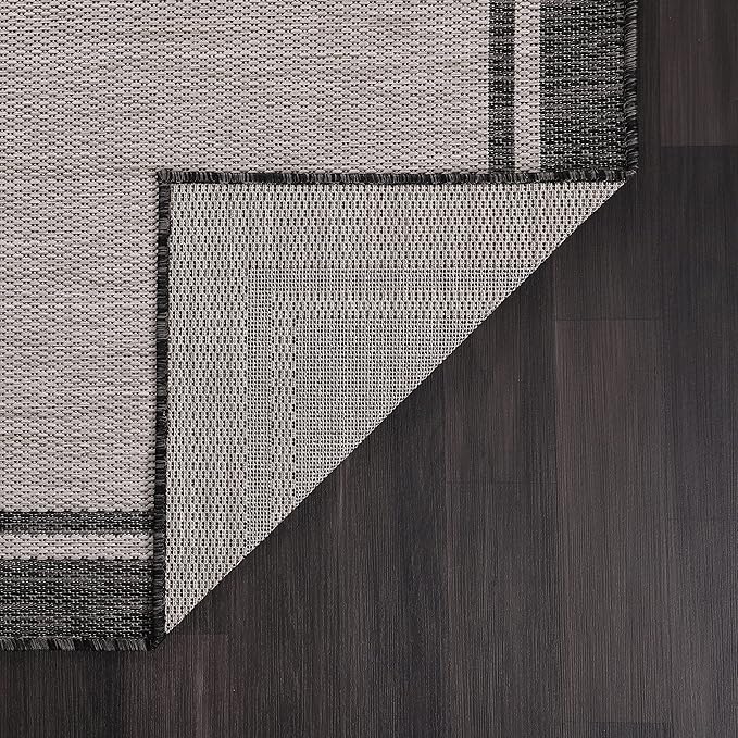 CAMILSON Indoor Outdoor Rug, 10x14 Bordered Gray Modern Area Rugs for Large Indoor and Outdoor Patios, Kitchen and Hallway Mats, Washable Porch Deck Outside Carpet (Bordered Grey, 10 x 14)