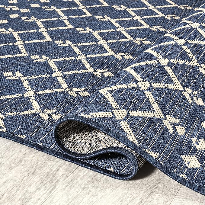 JONATHAN Y Moroccan Geometric Indoor Outdoor Area Rug 8X10 Navy/Beige, Ourika Textured Weave for Backyard, Patio, Porch, Easy-Cleaning, High Traffic, Pet-Friendly, Non-Shedding (SMB108K-8)