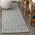 JONATHAN Y SMB108A-210 Ourika Moroccan Geometric Textured Weave Indoor Outdoor Runner Rug, Bohemian, Rustic, Scandinavian Easy Clean,Bedroom,Kitchen,Backyard,Patio, Non-Shed, Light Gray/Navy, 2 X 10