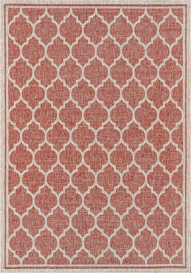 Eyely BMS109C-6 Santa Monica Trebol Moroccan Trellis Textured Weave, Pet Friendly, Non-Shedding, Stain Resistant, Easy-Cleaning, Red/Beige, 6 ft. x 9 ft., Indoor/Outdoor, Area Rug
