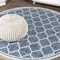 Eyely BMS109D-4R Santa Monica Trebol Moroccan Trellis Textured Weave, Pet Friendly, Non-Shedding, Stain Resistant, Easy-Cleaning, Navy/Gray, 4' Round, Indoor/Outdoor, Area Rug