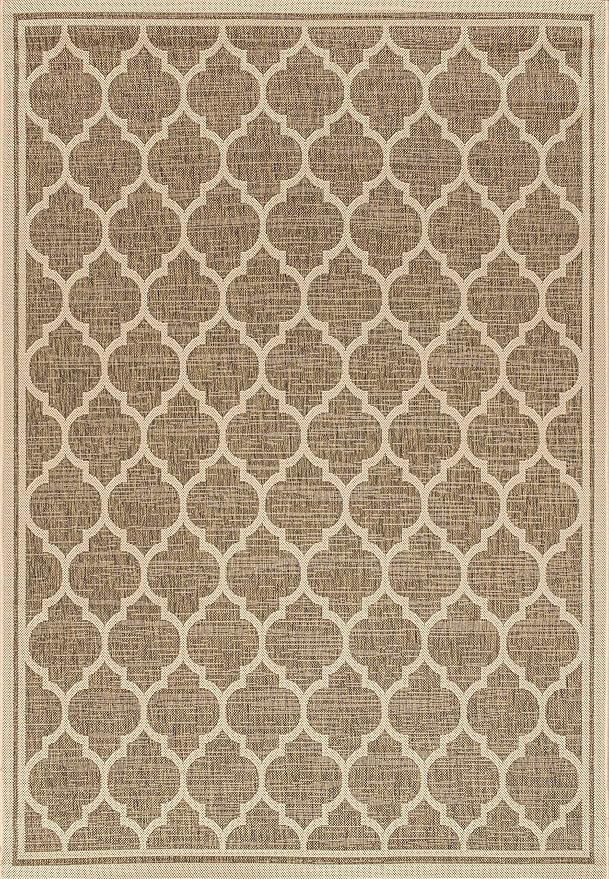 Eyely BMS109A-3 Santa Monica Trebol Moroccan Trellis Textured Weave Indoor/Outdoor Area Rug Coastal;Bohemian, Bedroom, Backyard, Patio, Easy-Cleaning, Non-Shedding, 3 X 5, Brown/Beige