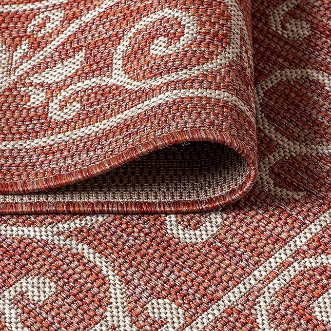 JONATHAN Y SMB106B-8R Charleston Vintage Filigree Textured Weave Red/Beige 8' Round Indoor/Outdoor Area Rug, Pet Friendly, Non-Shedding, Stain Resistant, Easy-Cleaning for Backyard, Patio, Porch