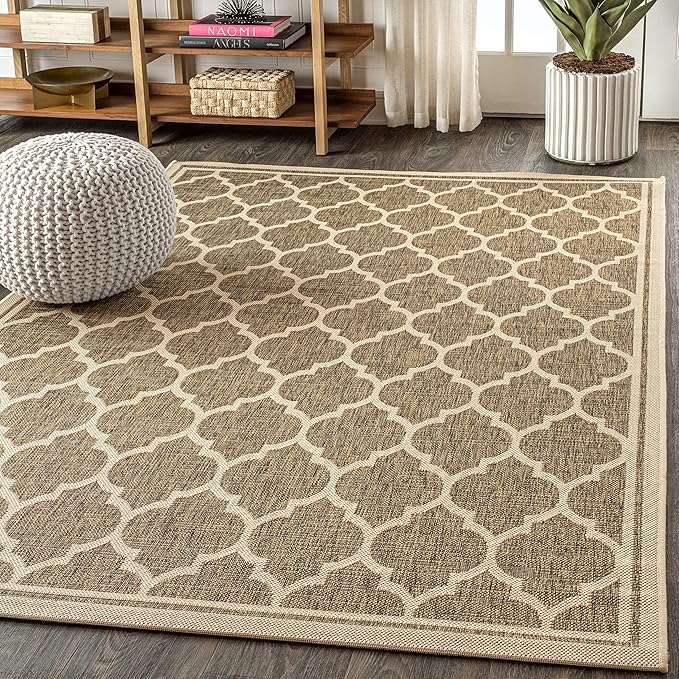 Eyely BMS109A-3 Santa Monica Trebol Moroccan Trellis Textured Weave Indoor/Outdoor Area Rug Coastal;Bohemian, Bedroom, Backyard, Patio, Easy-Cleaning, Non-Shedding, 3 X 5, Brown/Beige