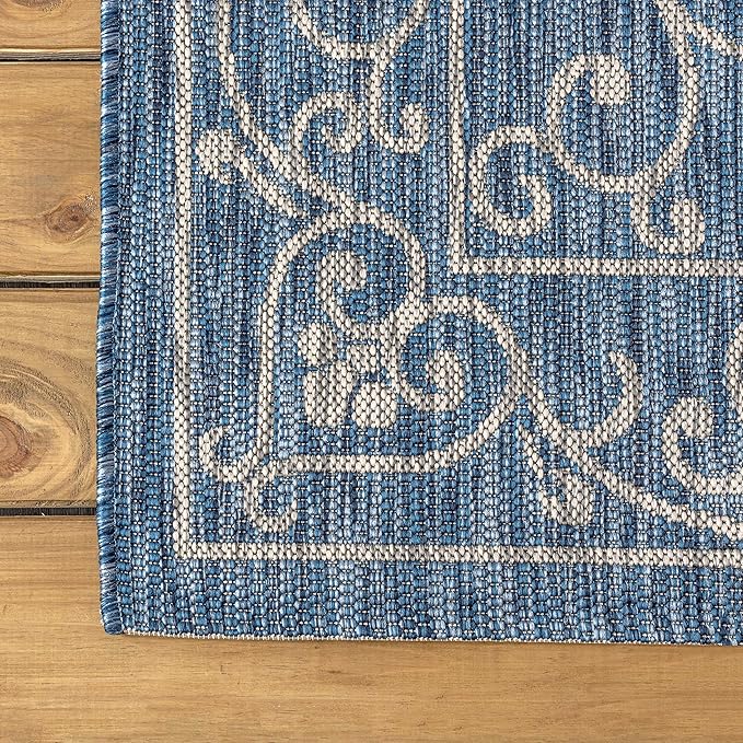 JONATHAN Y SMB106D-4R Charleston Vintage Filigree Textured Weave Navy/Gray 4' Round Indoor/Outdoor Area Rug, Pet Friendly, Non-Shedding, Stain Resistant, Easy-Cleaning for Backyard, Patio, Porch