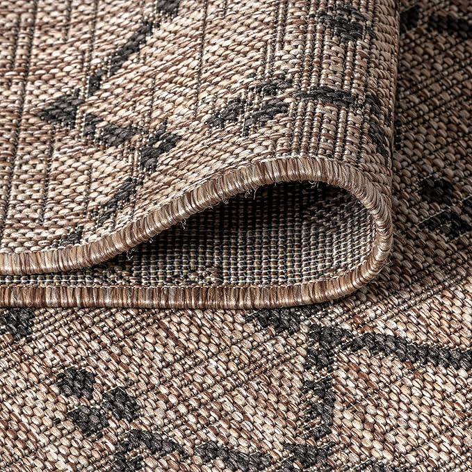 JONATHAN Y SMB108D-5SQ Ourika Moroccan Geometric Textured Weave Indoor Outdoor Area Rug, Bohemian, Rustic, Scandinavian Easy Clean,Bedroom,Kitchen,Backyard,Patio, Non-Shed, Natural/Black, 5' Square