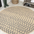 JONATHAN Y SMB108H-8R Ourika Moroccan Geometric Textured Weave Beige/Navy 8' Round Indoor/Outdoor Area Rug, Pet Friendly, Non-Shedding, Stain Resistant, Easy-Cleaning for Backyard, Patio, Porch