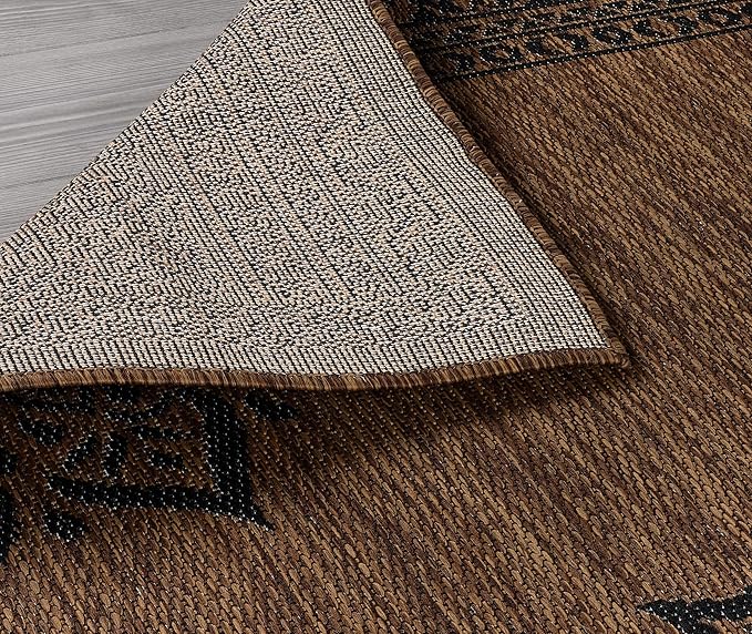 CAMILSON Outdoor Rug, 5x7 Medallion Nut Brown Black Modern Area Rugs for Indoor and Outdoor Patios, Kitchen and Hallway Mats, Washable Porch Deck Outside Carpet (Medallion Nut Brown Black, 5 x 7)