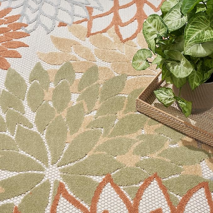 Nourison Home Aloha Indoor-Outdoor Ivory Multicolor 3'6" x 5'6" Area Rug, Easy Cleaning, Non Shedding, Bed Room, Living Room, Dining Room, Backyard, Deck, Patio (4x6)
