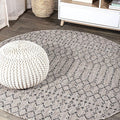 JONATHAN Y SMB108E-6R Ourika Moroccan Geometric Textured Weave Indoor/Outdoor Area Rug, Bohemian, Scandinavian for Bedroom, Kitchen, Living Room, Easy-Cleaning, Light Gray/Black, 6' Round
