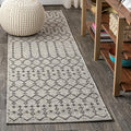 JONATHAN Y SMB108E-214 Ourika Moroccan Geometric Textured Weave Indoor/Outdoor Runner Rug, Bohemian, Scandinavian for Bedroom, Kitchen, Living Room, Easy-Cleaning, Light Gray/Black, 2 ft. x 14 ft.
