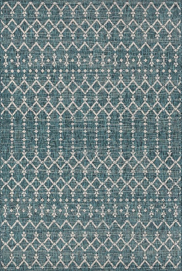 JONATHAN Y Moroccan Geometric Indoor Outdoor Area Rug 3X5 Teal/Gray, Ourika Textured Weave for Backyard, Patio, Porch, Easy-Cleaning, High Traffic, Pet-Friendly, Non-Shedding (SMB108C-3)