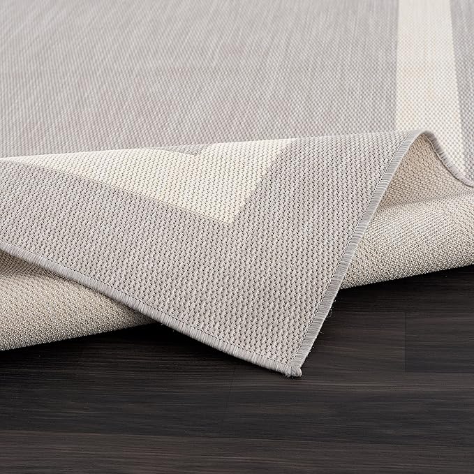 CAMILSON Outdoor Rug 9x12,Large Modern Outside Rugs for Patios Porches Waterproof Durable Washable Non-Shedding, Easy-to-Clean Indoor Outdoor Area Carpet (9 x 12, Bordered - Gray/White)