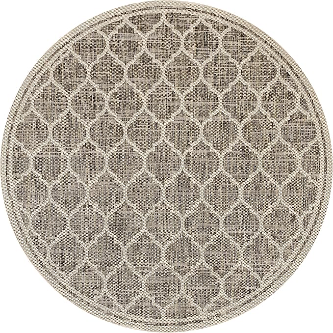 Eyely BMS109A-4R Santa Monica Trebol Moroccan Trellis Textured Weave, Pet Friendly, Non-Shedding, Stain Resistant, Easy-Cleaning, Brown/Beige, 4' Round, Indoor/Outdoor, Area Rug