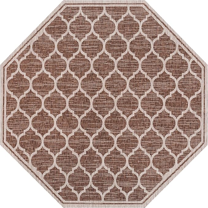 Eyely BMS109B-5TGN Trebol Moroccan Trellis Textured Weave Espresso/Taupe 5' Octagon Indoor/Outdoor Area Rug, Espresso/Taupe, 5' Octagon, Indoor/Outdoor, Area Rug
