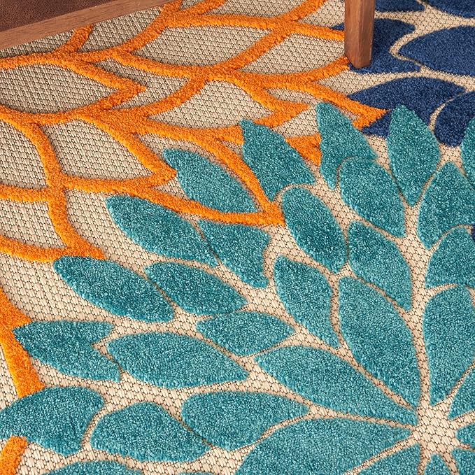 Nourison Aloha Indoor/Outdoor Multicolor 7' x 10' Area Rug, Easy Cleaning, Non Shedding, Bed Room, Living Room, Dining Room, Deck, Backyard, Patio (7x10)