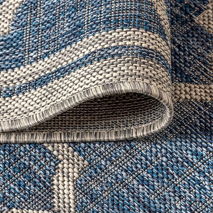 Eyely BMS109D-4SQ Santa Monica Trebol Moroccan Trellis Textured Weave, Pet Friendly, Non-Shedding, Stain Resistant, Easy-Cleaning, Navy/Gray, 4' Square, Indoor/Outdoor, Area Rug