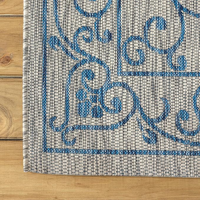 JONATHAN Y SMB106C-6SQ Charleston Vintage Filigree Textured Weave Gray/Navy 6' Square Indoor/Outdoor Area Rug, Pet Friendly, Non-Shedding, Stain Resistant, Easy-Cleaning for Backyard, Patio, Porch