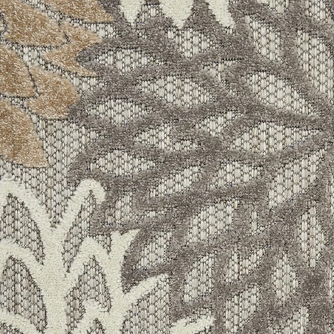 Nourison Aloha Indoor/Outdoor Area Rug 5'3", Natural, Round Tropical Botanical Easy-Cleaning Non Shedding Bed Room Living Room Dining Room Deck Backyard Patio