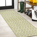 JONATHAN Y SMB108N-210 Ourika Moroccan Geometric Textured Weave Indoor Outdoor Runner Rug,Coastal,Traditional,Transitional Easy Clean,Bedroom,Kitchen,Backyard,Patio,Non-Shed, Light Green/Cream, 2 X 10