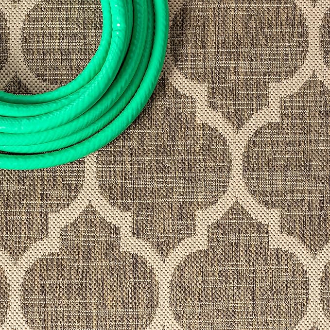 Eyely BMS109A-28 Santa Monica Trebol Moroccan Trellis Textured Weave Indoor/Outdoor Runner Rug Coastal;Bohemian, Bedroom, Backyard, Patio, Easy-Cleaning, Non-Shedding, 2 X 8, Brown/Beige