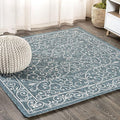 JONATHAN Y SMB106F-8SQ Charleston Vintage Filigree Textured Weave Teal/Gray 8' Square Indoor/Outdoor Area Rug, Pet Friendly, Non-Shedding, Stain Resistant, Easy-Cleaning for Backyard, Patio, Porch