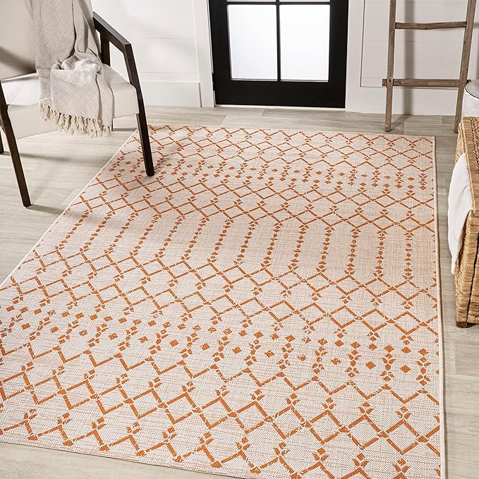 JONATHAN Y Moroccan Geometric Indoor Outdoor Area Rug 4X6 Cream/Orange, Ourika Textured Weave for Backyard, Patio, Porch, Easy-Cleaning, High Traffic, Pet-Friendly, Non-Shedding (SMB108O-4)