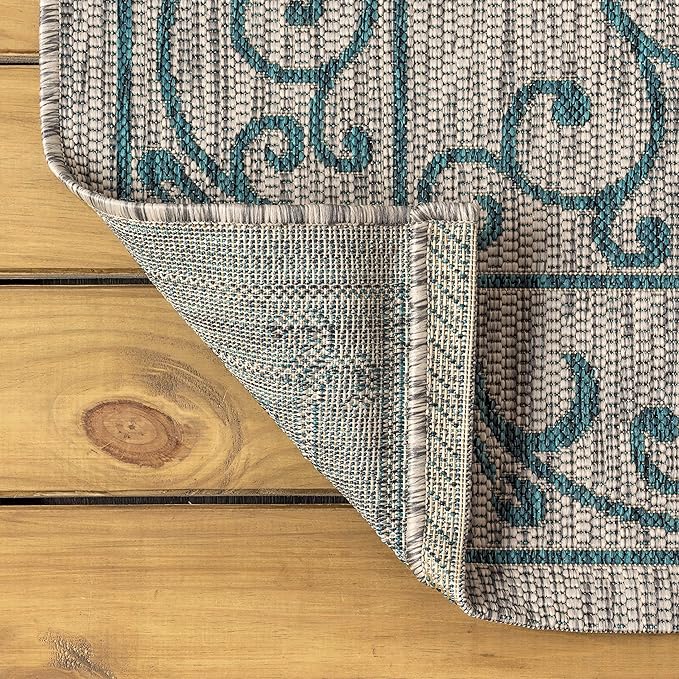 JONATHAN Y SMB106E-8TGN Charleston Vintage Filigree Textured Weave Gray/Teal 8' Octagon Indoor/Outdoor Area Rug, Non-Shedding, Stain Resistant,Fade Resistant, Easy-Cleaning for Backyard Patio, Porch