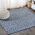 JONATHAN Y SMB108B-8SQ Ourika Moroccan Geometric Textured Weave Indoor/Outdoor Area Rug, Bohemian, Scandinavian for Bedroom, Kitchen, Living Room, Easy-Cleaning, Navy/Light Gray, 8' Square