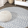 JONATHAN Y SMB108A-5R Ourika Moroccan Geometric Textured Weave Indoor Outdoor Area Rug, Bohemian, Rustic, Scandinavian Easy Clean,Bedroom,Kitchen,Backyard,Patio, Non-Shed, Light Gray/Navy, 5' Round