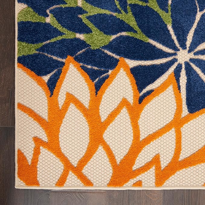 Nourison Home Aloha Indoor/Outdoor Multicolor 5'3" x 5'3"Square Area Rug, Tropical, Botanical, Easy Cleaning, Non Shedding, Bed Room, Living Room, Dining Room, Deck, Backyard, Patio (5 Square)