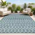 JONATHAN Y Moroccan Geometric Indoor Outdoor Area Rug 3X5 Teal/Gray, Ourika Textured Weave for Backyard, Patio, Porch, Easy-Cleaning, High Traffic, Pet-Friendly, Non-Shedding (SMB108C-3)