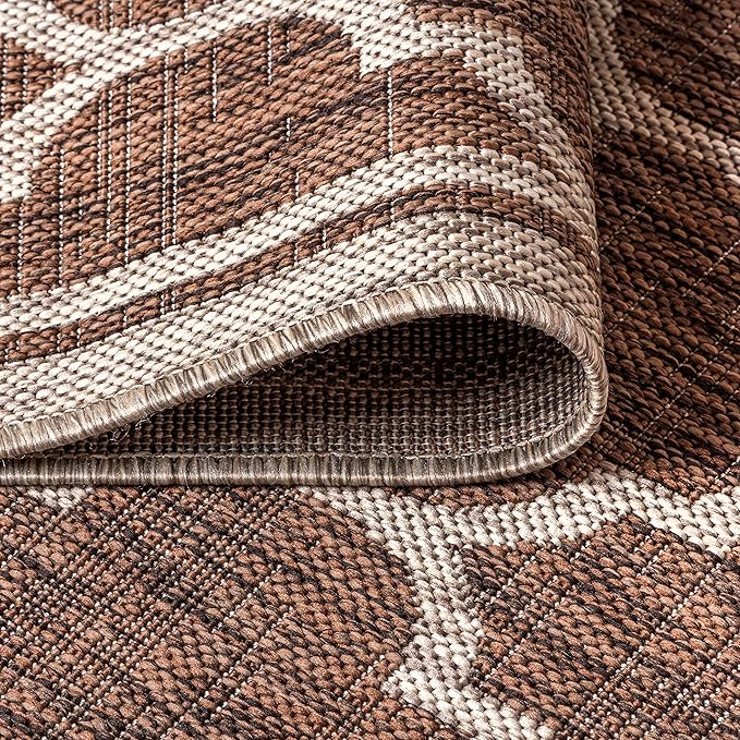 Eyely BMS109B-5R Santa Monica Trebol Moroccan Trellis Textured Weave Indoor/Outdoor Area Rug Coastal;Bohemian, Bedroom, Backyard, Patio, Easy-Cleaning, Non-Shedding, 5' Round, Espresso/Taupe
