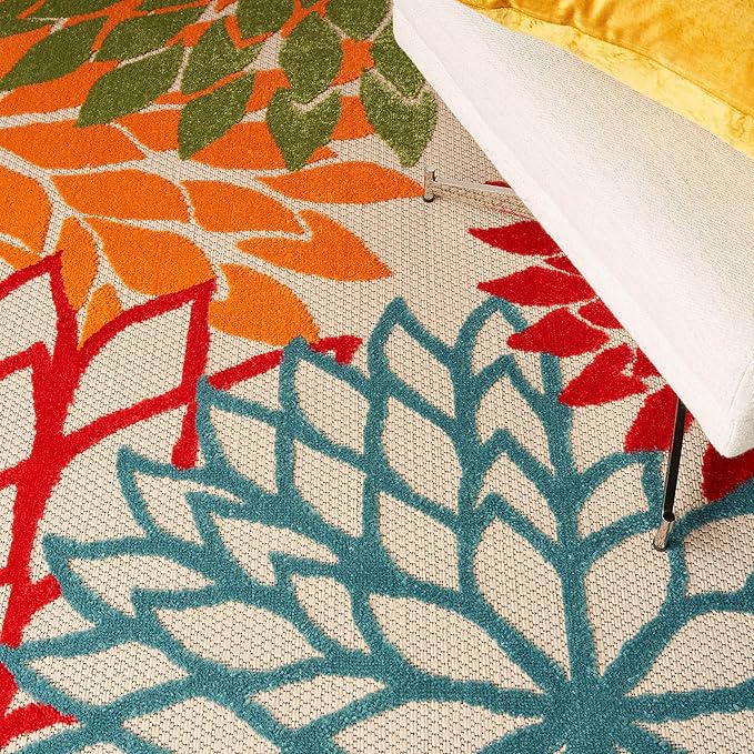 Nourison Home Aloha 5' x Square Green Fabric Tropical Area Rug (5' Square)