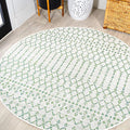 JONATHAN Y SMB108R-5R Ourika Moroccan Geometric Textured Weave Indoor Outdoor Area Rug, Bohemian Coastal Modern Easy Cleaning,Bedroom,Kitchen,Backyard,Patio,Non Shedding, Green/Ivory, 5' Round