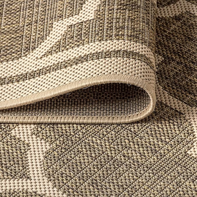 Eyely BMS109A-5SQ Santa Monica Trebol Moroccan Trellis Textured Weave Indoor/Outdoor Area Rug Coastal;Bohemian, Bedroom, Backyard, Patio, Easy-Cleaning, Non-Shedding, 5' Square, Brown/Beige