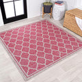 Eyely BMS109H-5SQ Santa Monica Trebol Moroccan Trellis Textured Weave Indoor/Outdoor Area Rug Coastal;Bohemian, Bedroom, Backyard, Patio, Easy-Cleaning, Non-Shedding, 5' Square, Fuchsia/Light Gray