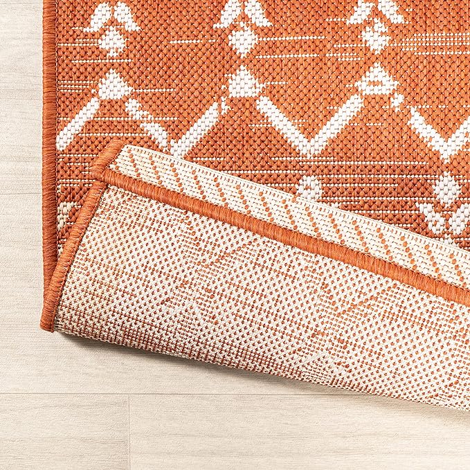 JONATHAN Y SMB108P-210 Ourika Moroccan Geometric Textured Weave Indoor Outdoor Runner Rug, Bohemian, Rustic, Scandinavian Easy Clean,Bedroom,Kitchen,Backyard,Patio,Non Shedding, Orange/Cream, 2 X 10