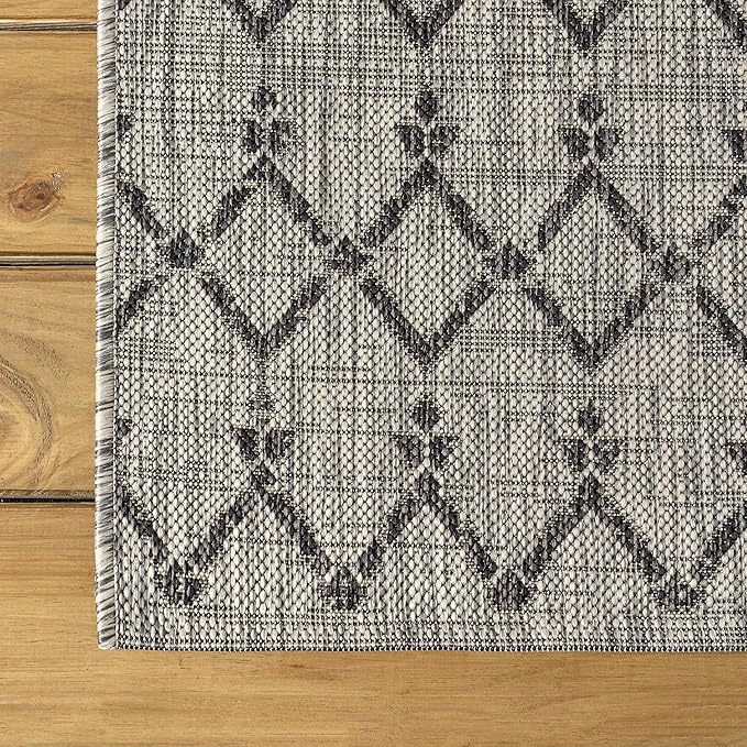 JONATHAN Y SMB108E-210 Ourika Moroccan Geometric Textured Weave Indoor Outdoor Runner Rug, Bohemian, Rustic, Scandinavian Easy Clean,Bedroom,Kitchen,Backyard,Patio, Non-Shed, Light Gray/Black, 2 X 10