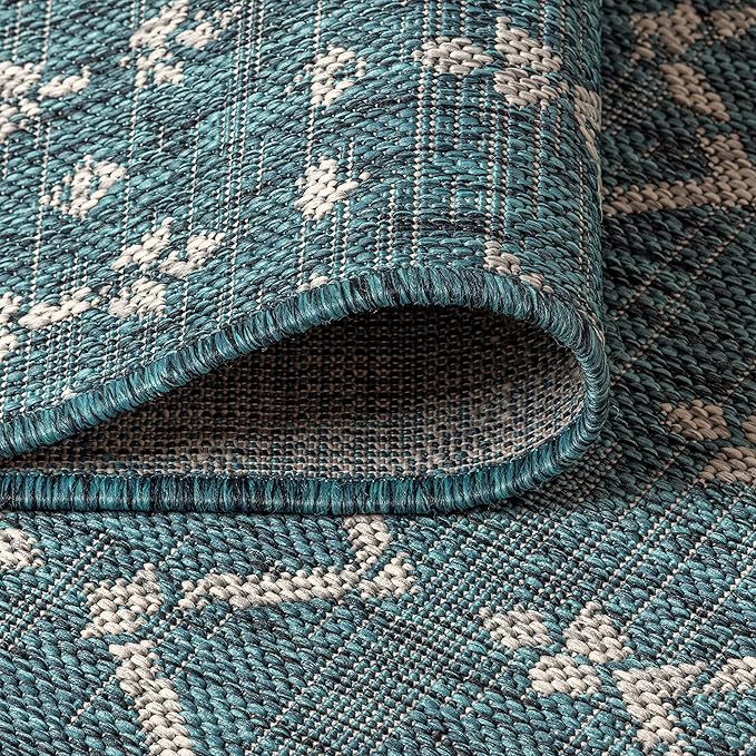 JONATHAN Y SMB108C-6SQ Ourika Moroccan Geometric Textured Weave Teal/Gray 6' Square Indoor/Outdoor Area Rug, Pet Friendly, Non-Shedding, Stain Resistant, Easy-Cleaning for Backyard, Patio, Porch