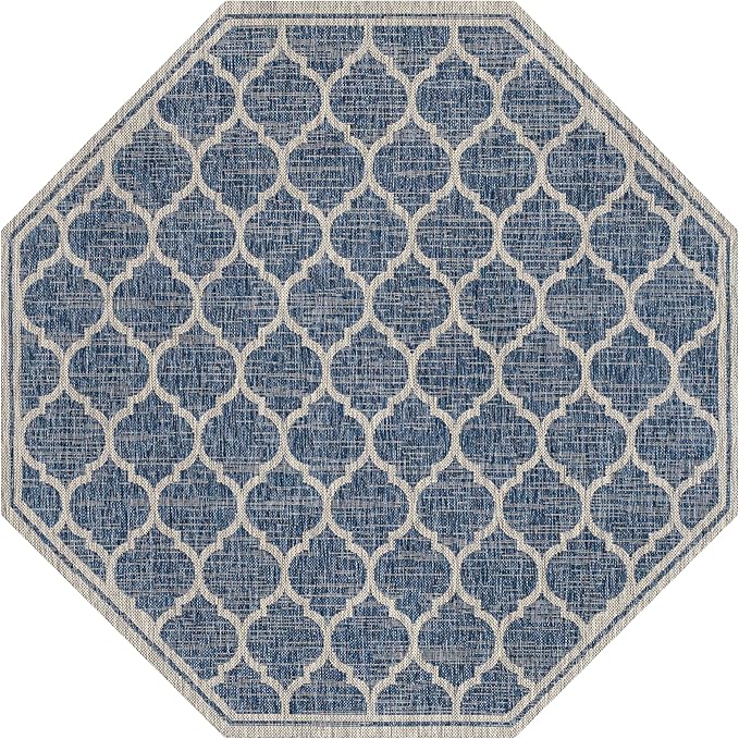 Eyely BMS109D-5TGN Trebol Moroccan Trellis Textured Weave Navy/Gray 5' Octagon Indoor/Outdoor Area Rug, Navy/Gray, 5' Octagon, Indoor/Outdoor, Area Rug