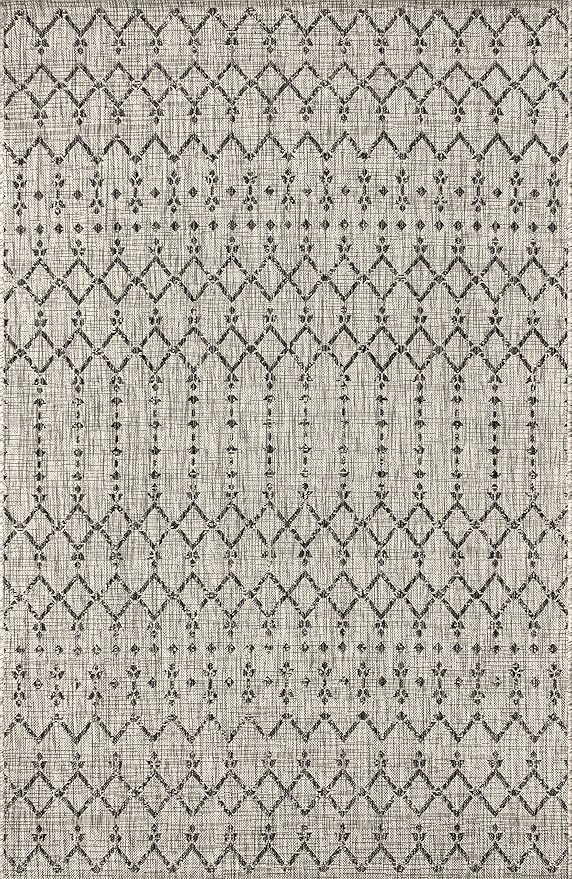JONATHAN Y Moroccan Geometric Indoor Outdoor Area Rug 9X12 Light Gray/Black, Ourika Textured Weave for Backyard, Patio, Porch, Easy-Cleaning, High Traffic, Pet-Friendly, Non-Shedding (SMB108E-9)