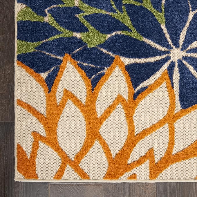 Nourison Aloha Indoor/Outdoor Multicolor 2'3" x 12' Area Rug, Tropical, Botanical, Easy Cleaning, Non Shedding, Bed Room, Living Room, Dining Room, Deck, Backyard, Patio (2x12)