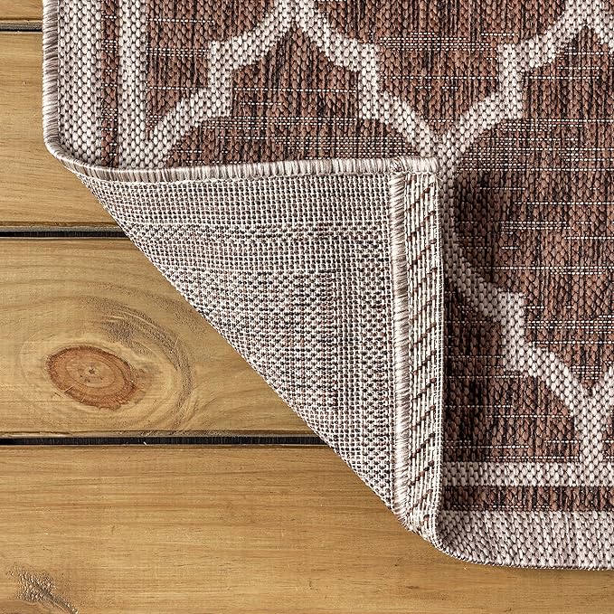 Eyely BMS109B-5TGN Trebol Moroccan Trellis Textured Weave Espresso/Taupe 5' Octagon Indoor/Outdoor Area Rug, Espresso/Taupe, 5' Octagon, Indoor/Outdoor, Area Rug