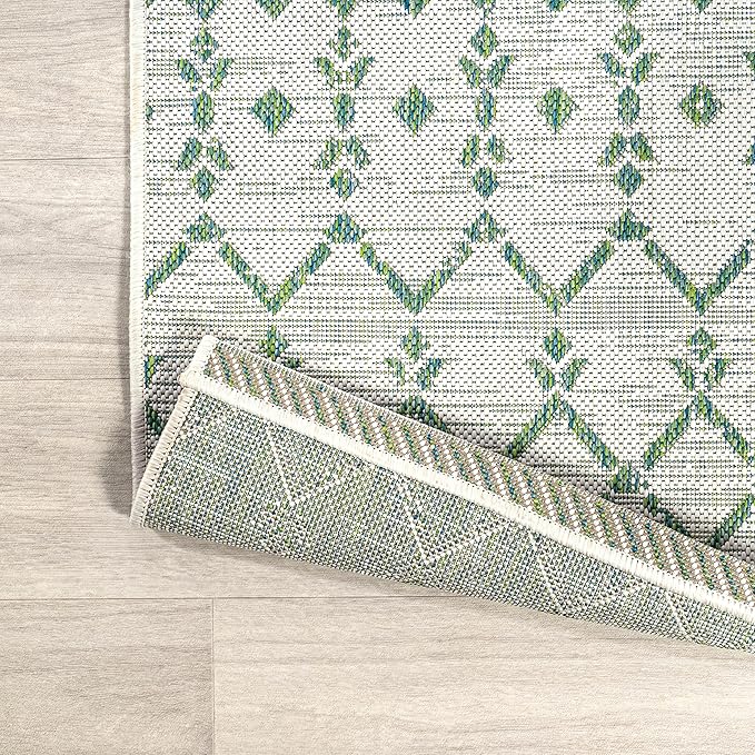 JONATHAN Y Moroccan Geometric Indoor Outdoor Area Rug 8X10 Green/Ivory, Ourika Textured Weave for Backyard, Patio, Porch, Easy-Cleaning, High Traffic, Pet-Friendly, Non-Shedding (SMB108R-8)
