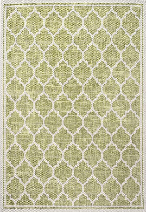 Eyely BMS109G-3 Santa Monica Trebol Moroccan Trellis Textured Weave Indoor/Outdoor Area Rug Coastal;Bohemian, Bedroom, Backyard, Patio, Easy-Cleaning, Non-Shedding, 3 X 5, Green/Cream