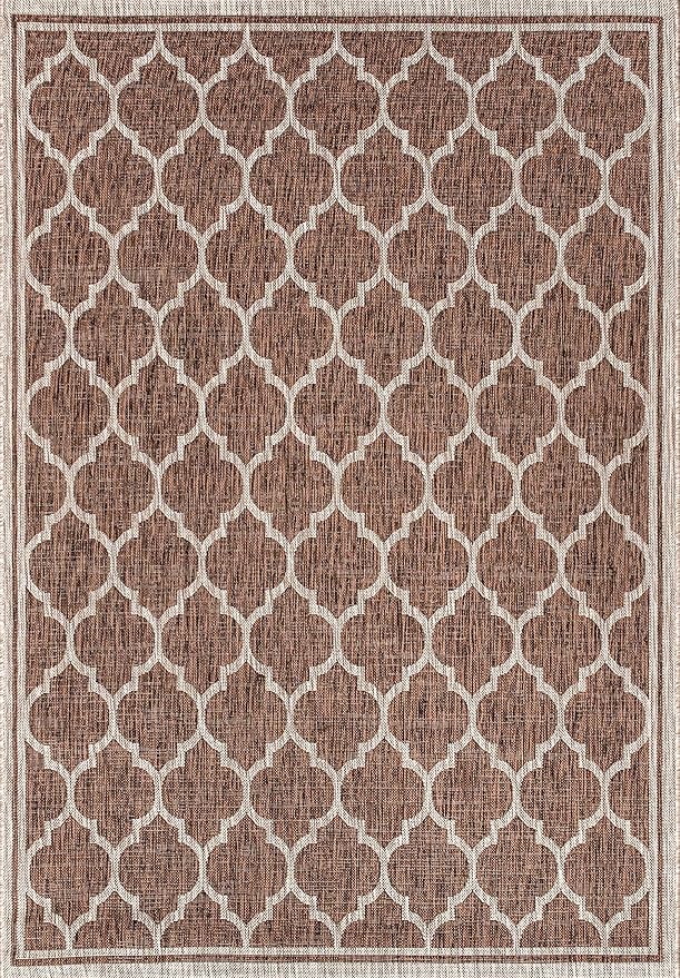 Eyely BMS109B-3 Santa Monica Trebol Moroccan Trellis Textured Weave Indoor/Outdoor Area Rug Coastal;Bohemian, Bedroom, Backyard, Patio, Easy-Cleaning, Non-Shedding, 3 X 5, Espresso/Taupe